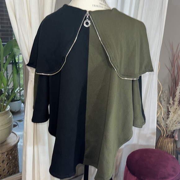 Ángel black & olive green cape tunic overcoat zipper hoodie & jacket Small​ - Picture 9 of 15